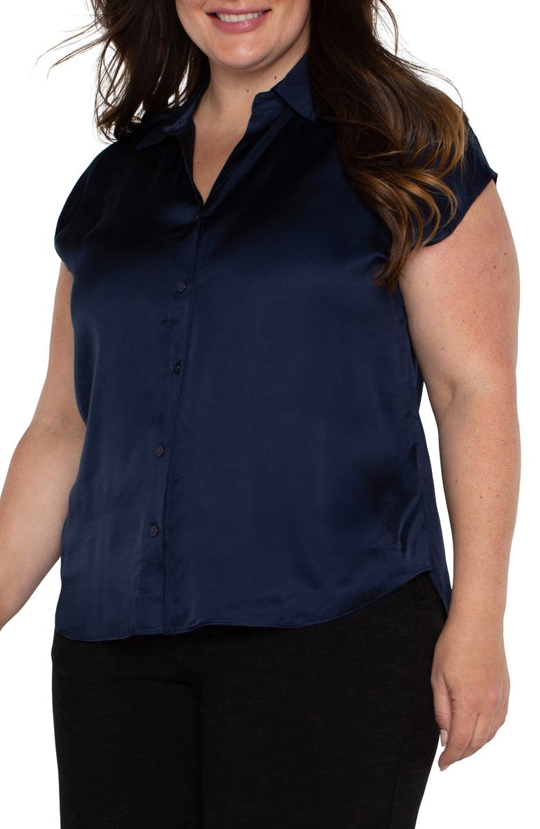 Liverpool Los Angeles Dolman Sleeve Satin Shirt, Alternate, color, Dark Navy