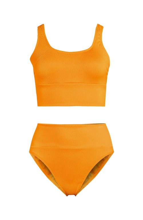 Lands' End Tugless Tankini Top And High Waisted Bottom Swimsuit Set In Sweet Mango Ottoman
