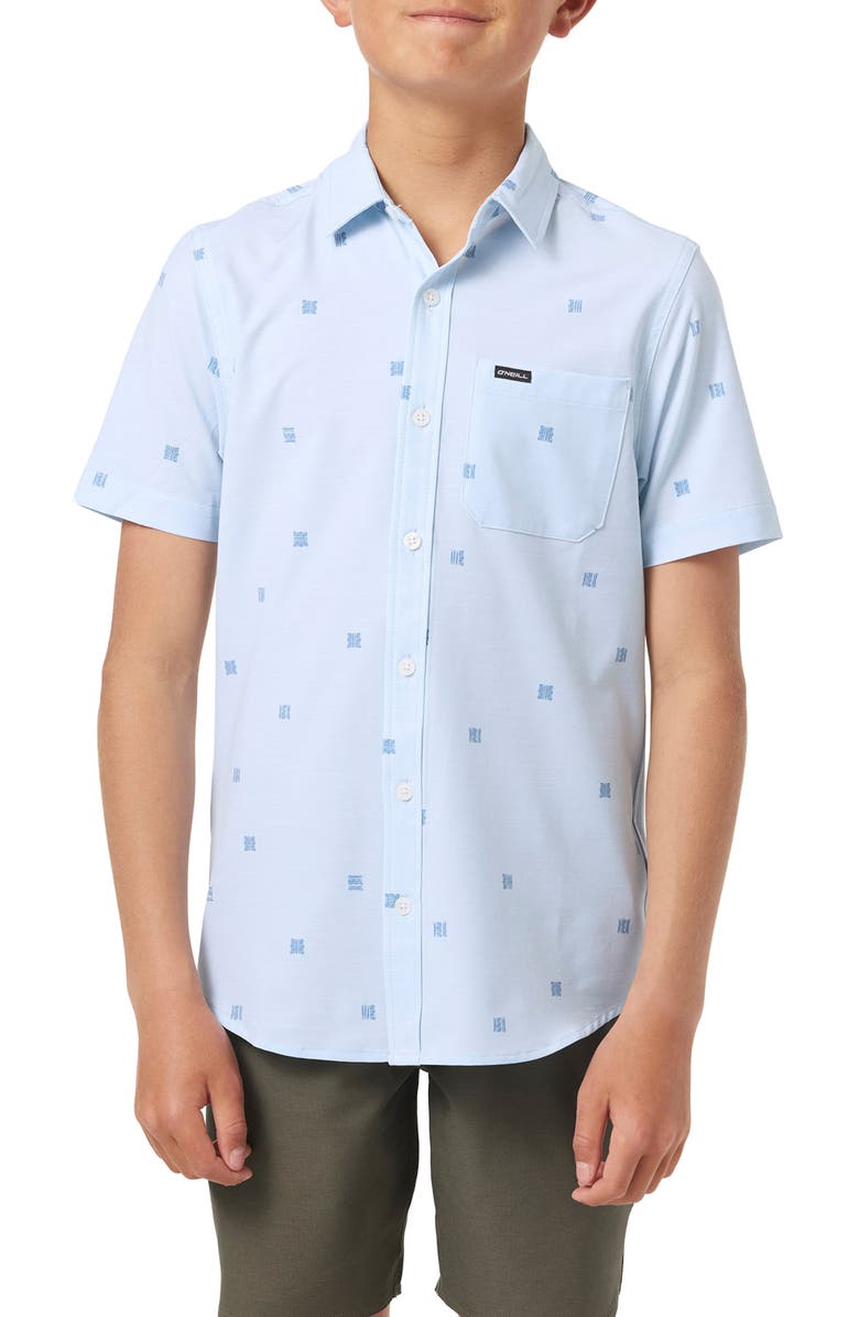 O'Neill Kids' Standard Fit Short Sleeve Performance Button-Up Shirt, Main, color, Baby Blue