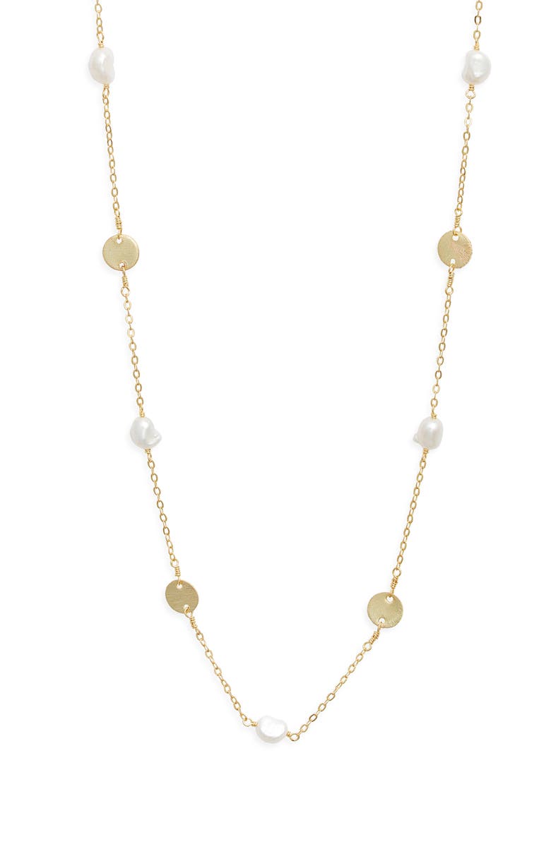 Kiara by Ki-ele Ella Freshwater Pearl Station Necklace, Main, color, Gold