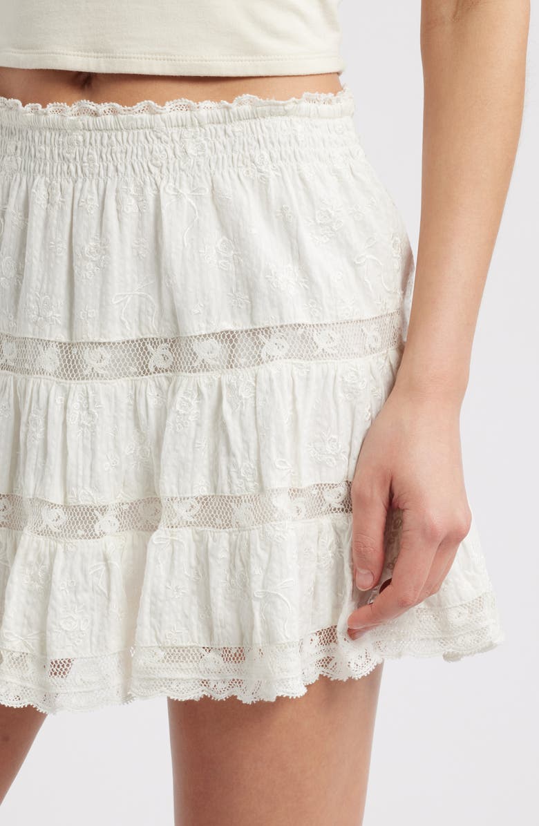 LoveShackFancy Viro Embroidered Lace Detail Cotton Miniskirt, Alternate, color,