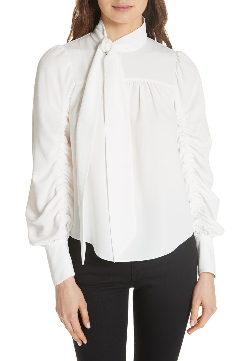 Kineta Tie Neck Blouse, Main, color, PORCELAIN