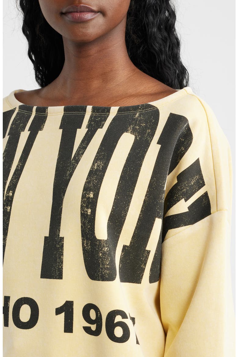 New York Off the Shoulder Graphic Sweatshirt, Alternate, color, YELLOW