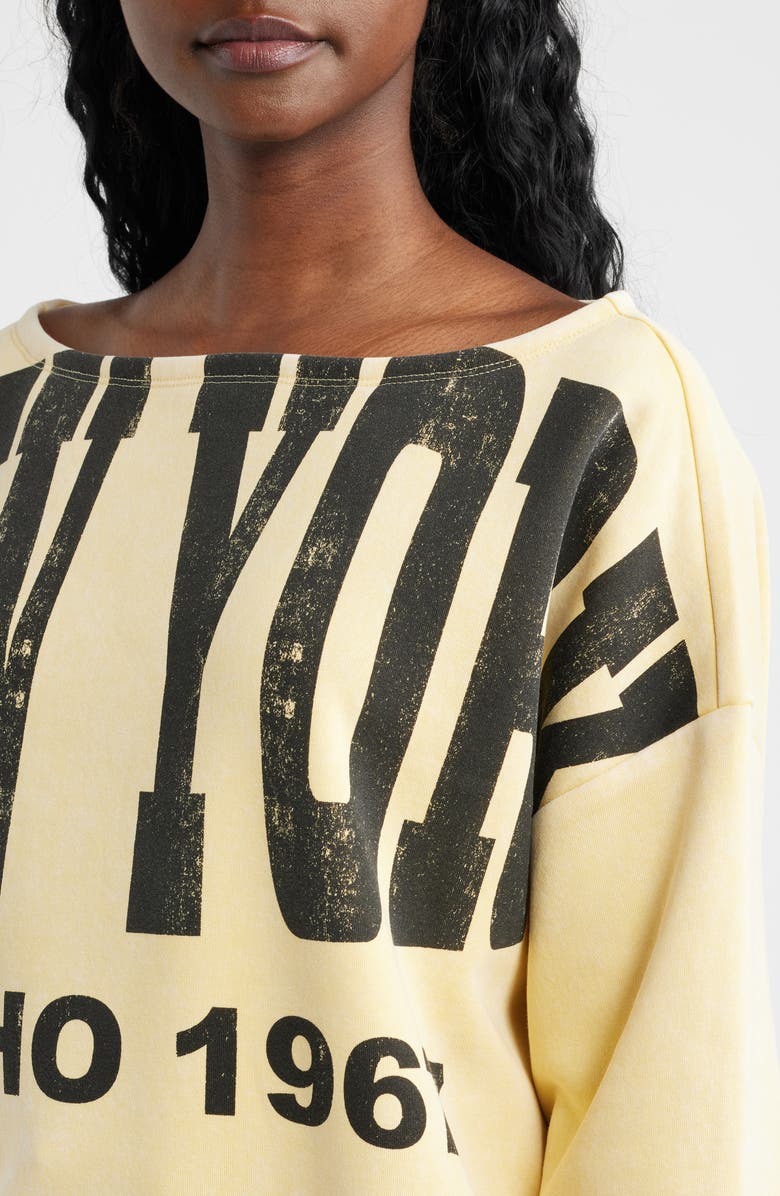 Vinyl Icons New York Off the Shoulder Graphic Sweatshirt, Alternate, color, Yellow