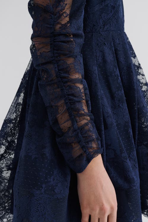 Malina Leoni Lace Long Sleeve Mini Dress In Blue