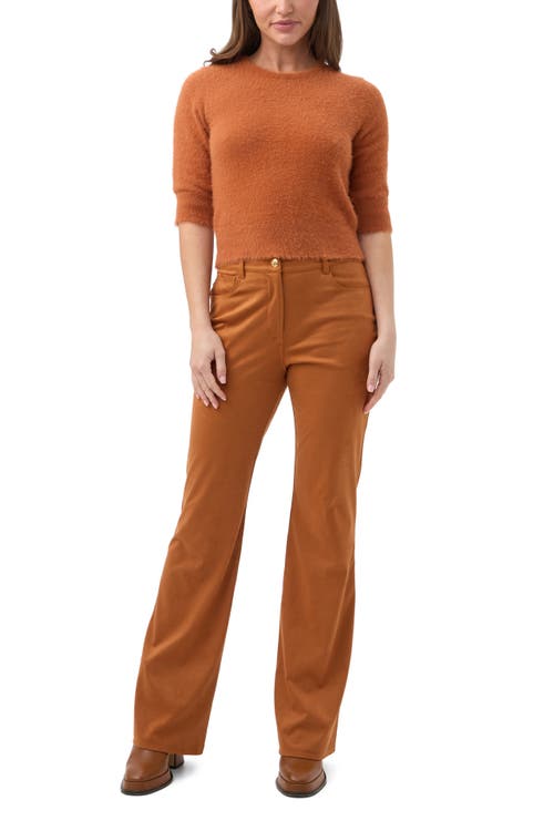 Trina Turk Maliah Fuzzy Elbow Sleeve Sweater In Brown