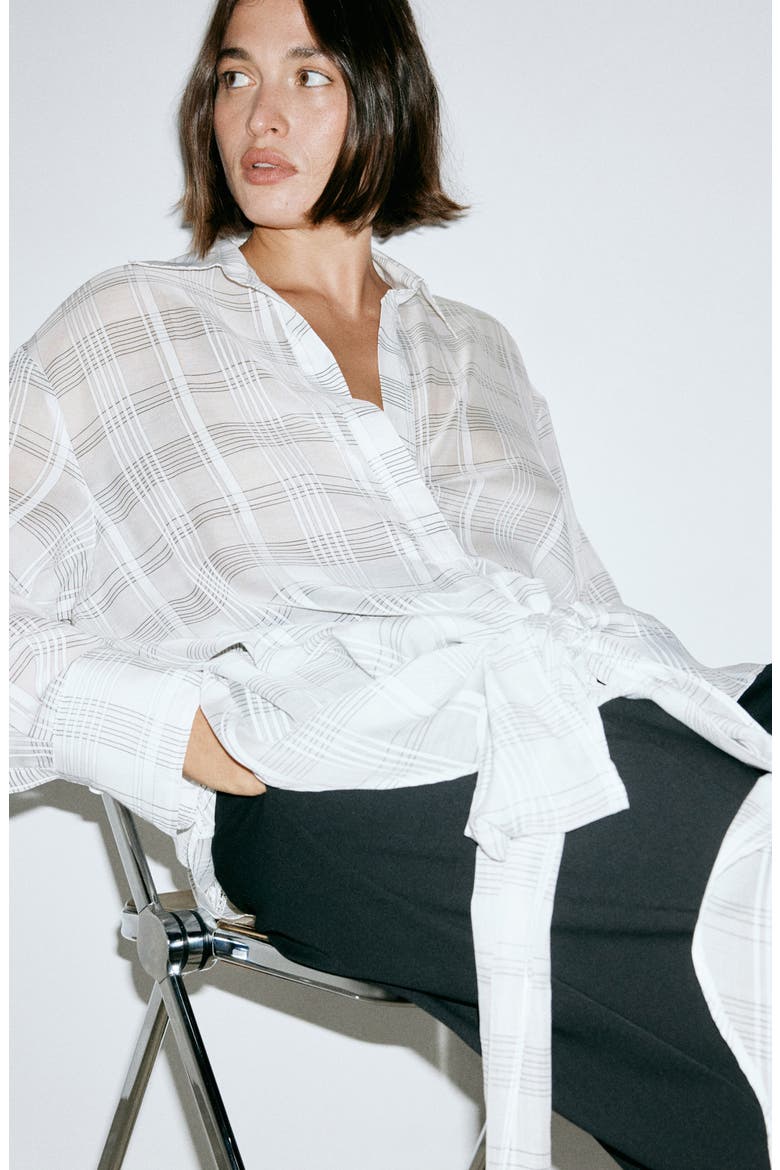 Check Oversize Tie Side Top, Alternate, color, ECRU