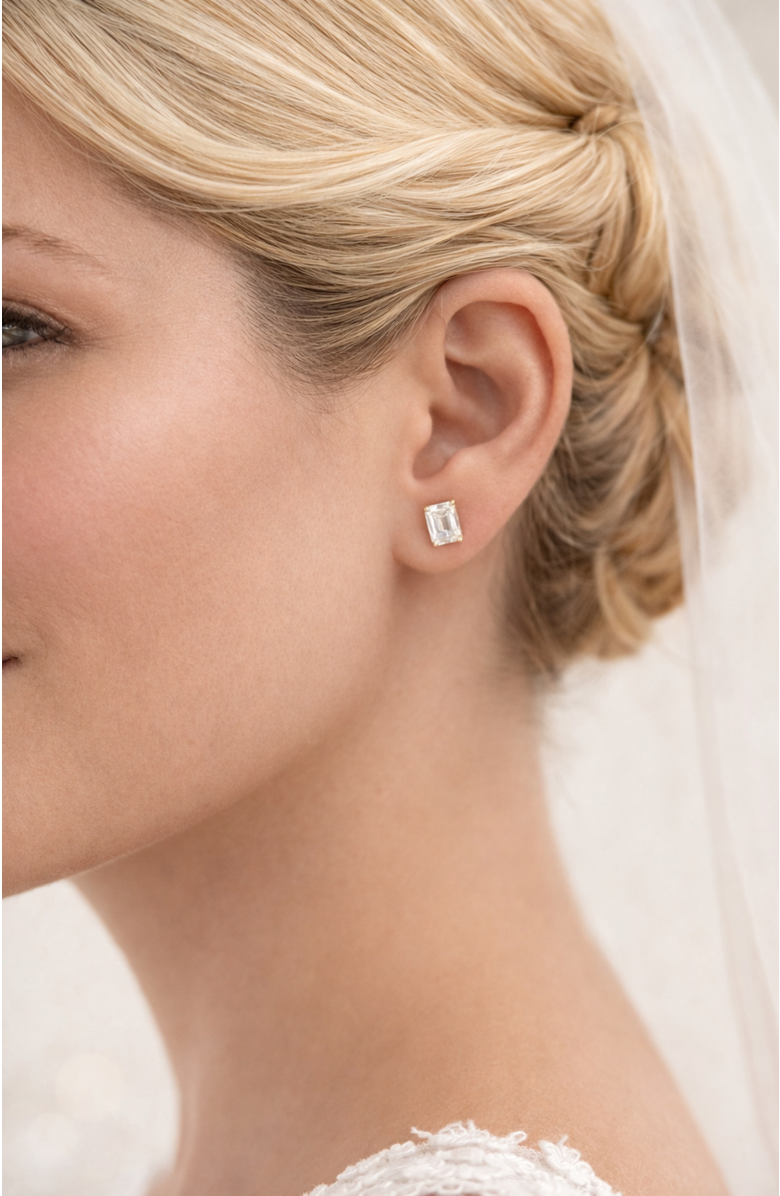 DLORIA Valentina Moissanite 1 ct. Emerald Cut Stud Earrings in Gold Vermeil, Alternate, color, Gold