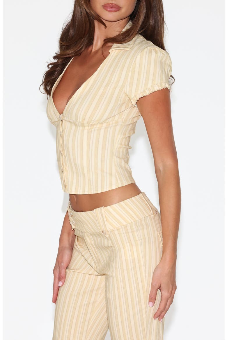 Kittie Stripe Puff Sleeve Crop Shirt, Alternate, color, YELLOW STRIPE