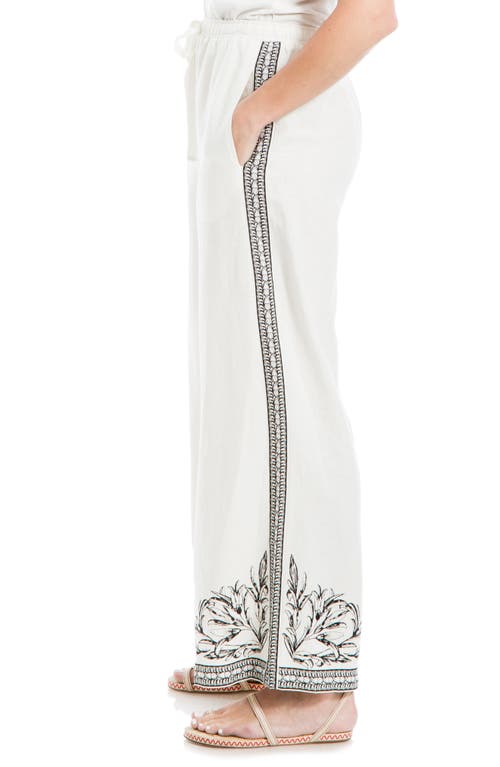 MAX STUDIO MAX STUDIO BORDER PRINT LINEN BLEND PANTS