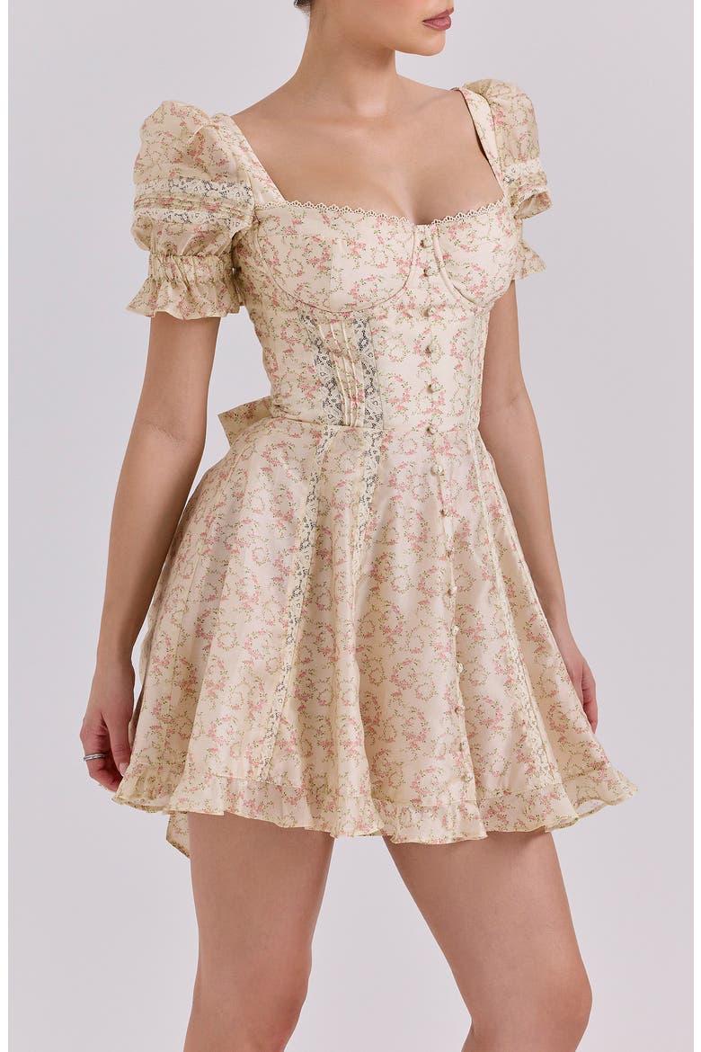 Melita Corset Cocktail Minidress, Alternate, color, VINTAGE FLORAL SPIRAL CREAM