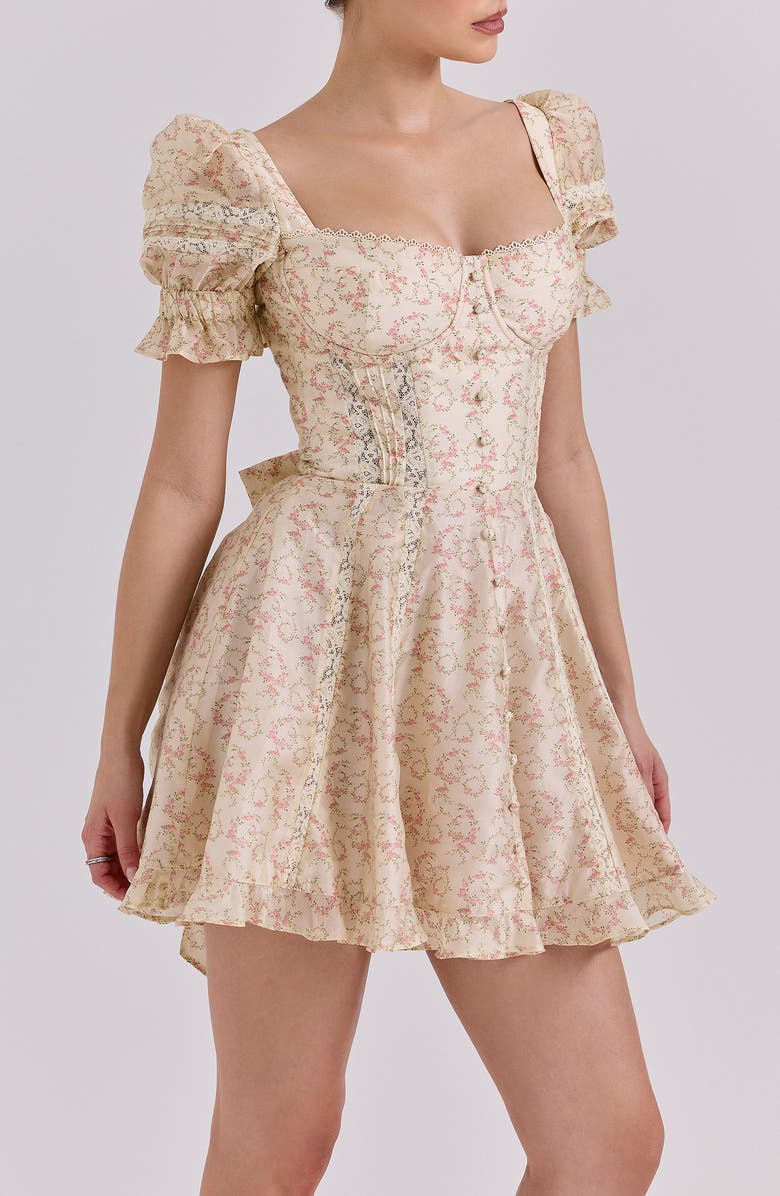 HOUSE OF CB Melita Corset Cocktail Minidress, Alternate, color, Vintage Floral Spiral Cream