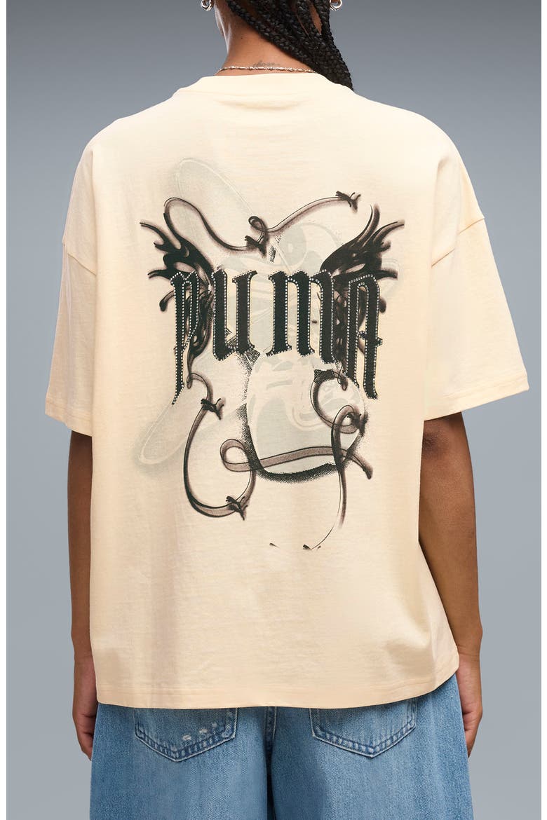 Street Glam Oversize Studded Cotton Graphic T-Shirt, Alternate, color, BUTTERCREAM