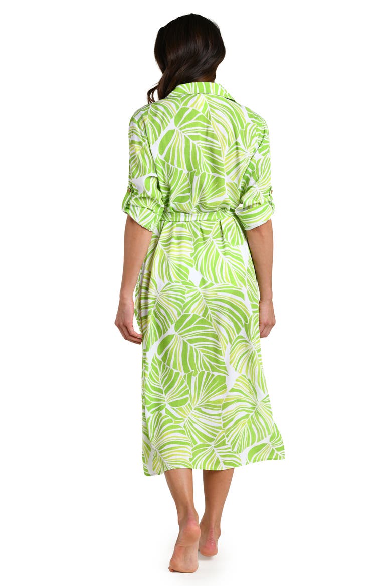 Serene Palm Roll Tab Cuff Long Sleeve Cover-Up Shirtdress, Alternate, color, APPLE