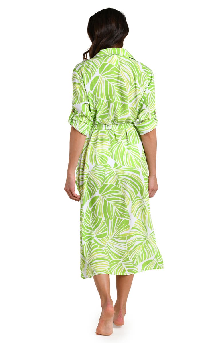 La Blanca Serene Palm Roll Tab Cuff Long Sleeve Cover-Up Shirtdress, Alternate, color, Apple