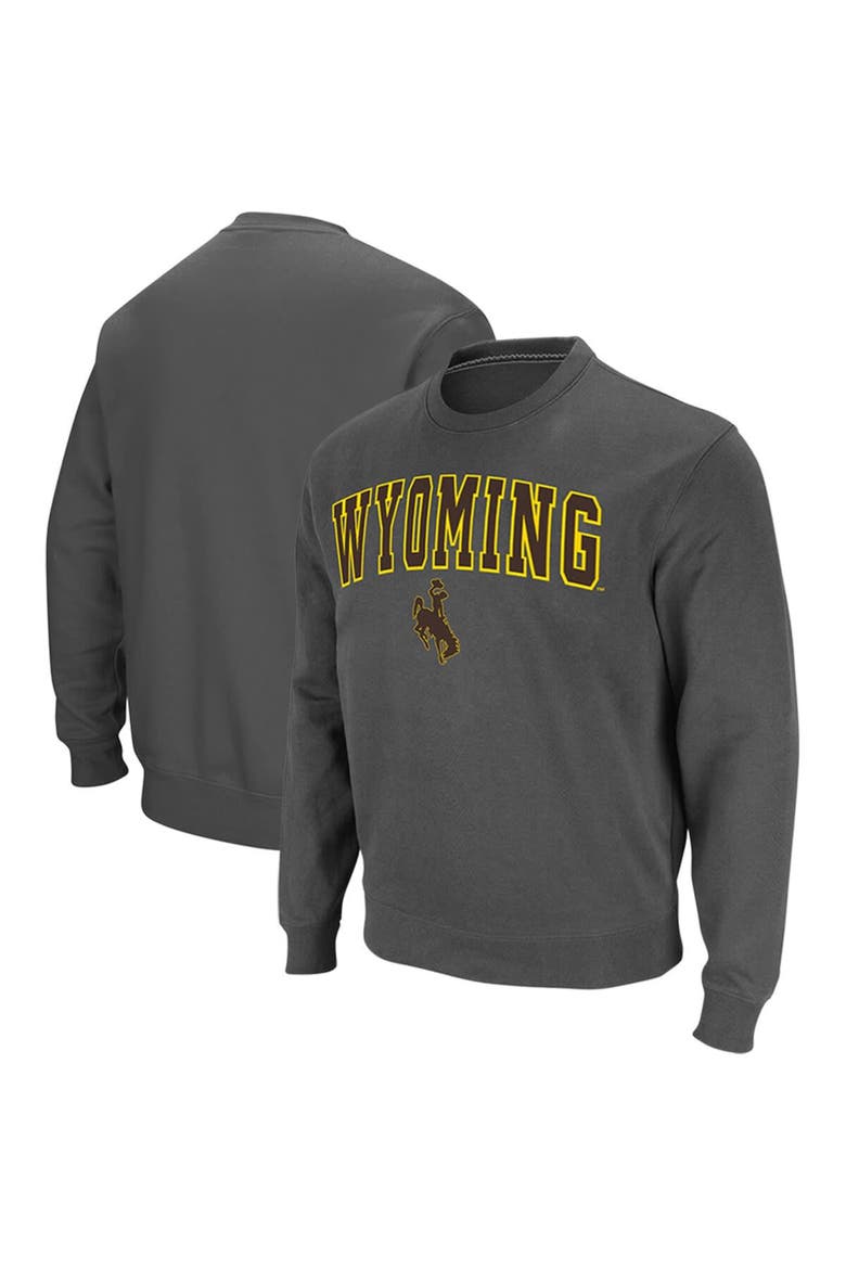 Men's Colosseum Charcoal Wyoming Cowboys Arch & Logo Tackle Twill Pullover Sweatshirt, Main, color, Charcoal