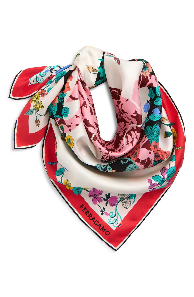 FERRAGAMO Pegasus Print Silk Twill Scarf Scarf, Alternate, color, Ivory/ Black