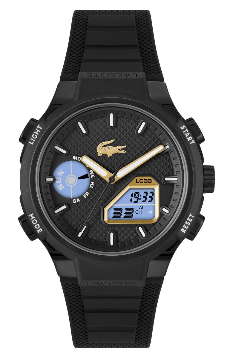 Lacoste LC33 Silicone Strap Watch, 45mm, Alternate, color, Black