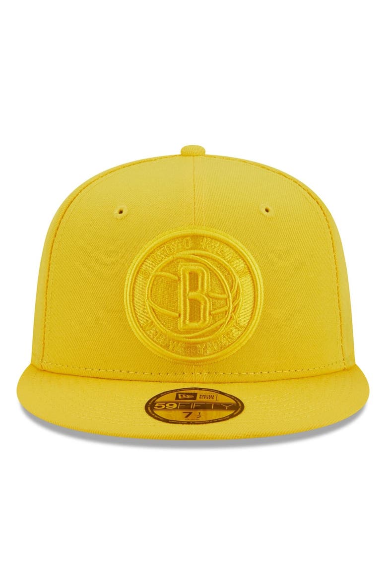 Men's New Era Yellow Brooklyn Nets Color Pack 59FIFTY Fitted Hat, Alternate, color, Yellow
