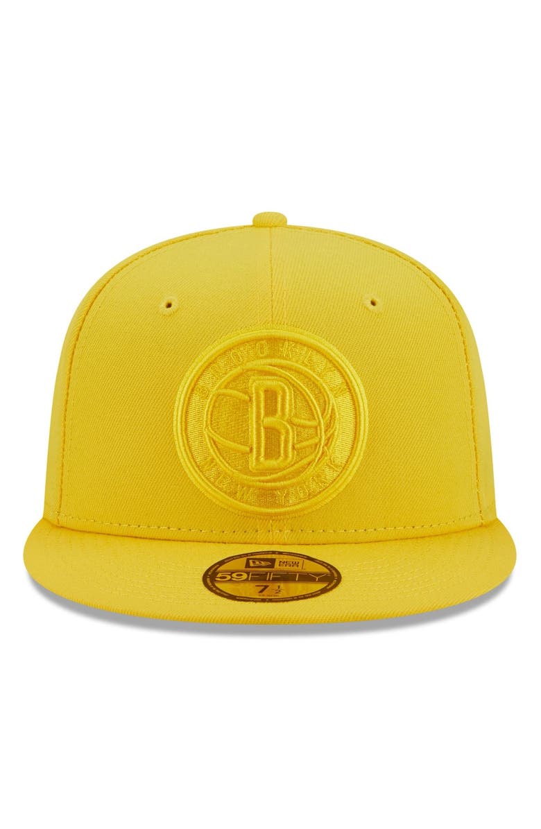 New Era Men's New Era Yellow Brooklyn Nets Color Pack 59FIFTY Fitted Hat, Alternate, color, 