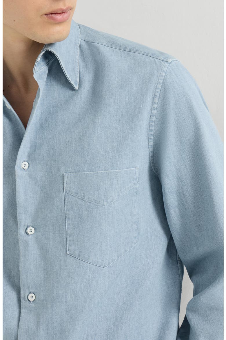 Lightweight denim shirt with Italian collar and chest pocket, Alternate, color, Light Blue Denim