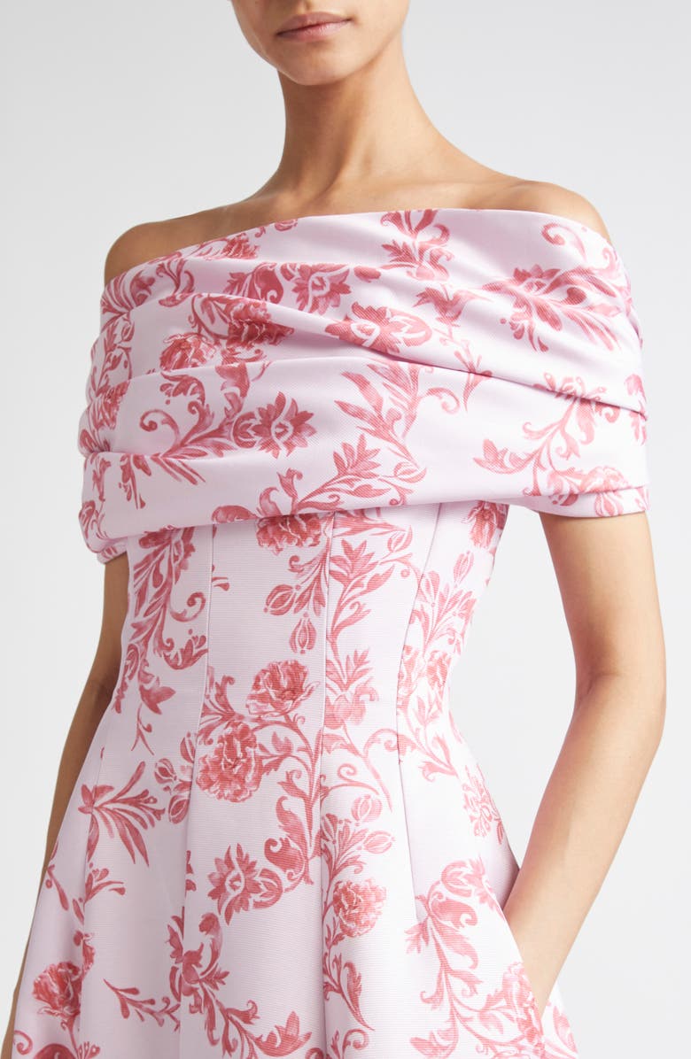 Emilia Wickstead Auclair Off the Shoulder Damask Taffeta Faille Gown, Alternate, color, Damask Floral Pink