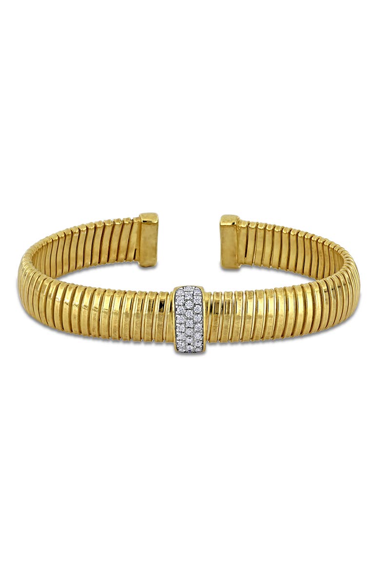 Julianna B. Cubic Zirconia Omega Design Open Bangle, Main, color, Yellow-Plated