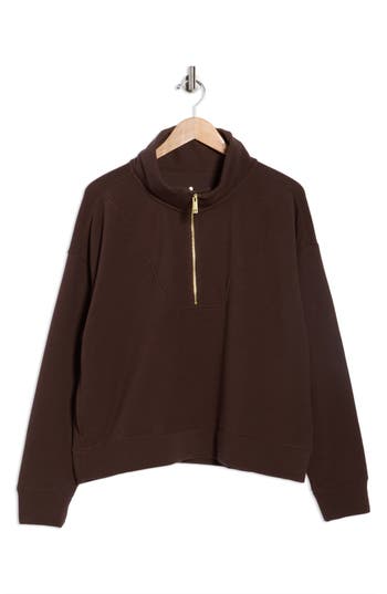 Apana Forever Chic Ottoman Quarter Zip Sweatshirt In Brown