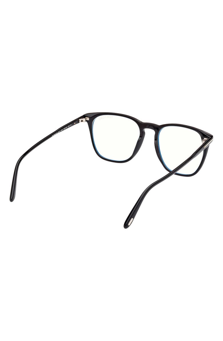 TOM FORD 52mm Round Blue Light Blocking Optical Glasses, Alternate, color, Black Eco / T Logo