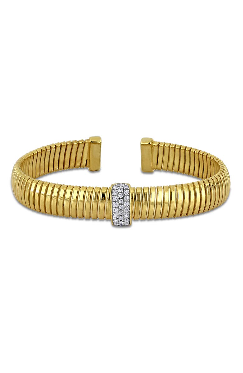 Julianna B. Cubic Zirconia Omega Design Open Bangle, Main, color, Yellow-Plated