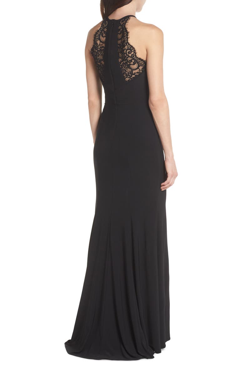 Xscape Lace Neck Halter Gown, Alternate, color, BLACK
