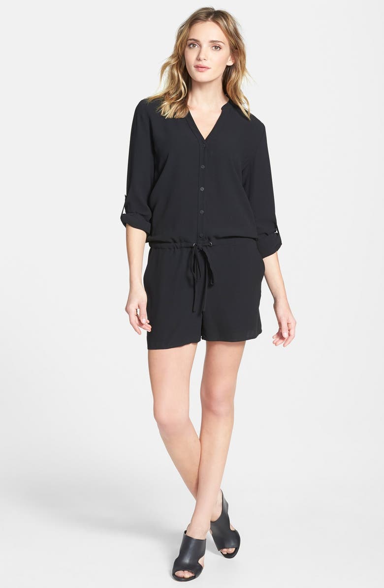 Eileen Fisher Mandarin Collar Silk Romper, Main, color, 