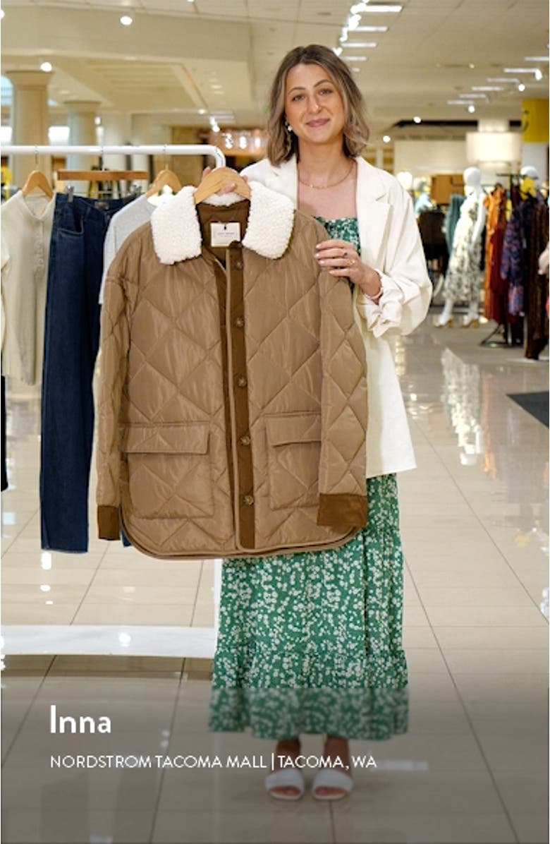Oversize Faux Shearling Collar Quilted Coat, sales video thumbnail