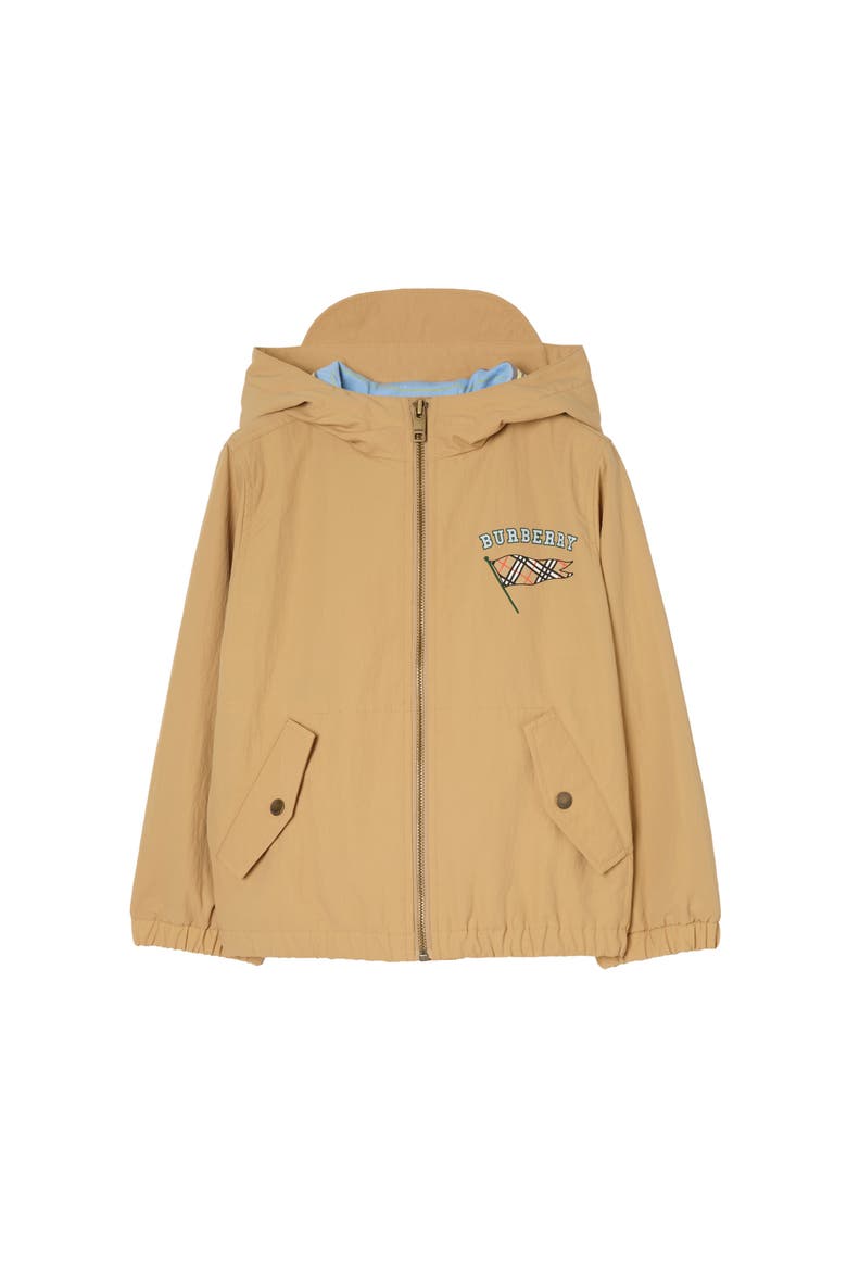 Flag Nylon Hooded Jacket, Main, color, Sand beige