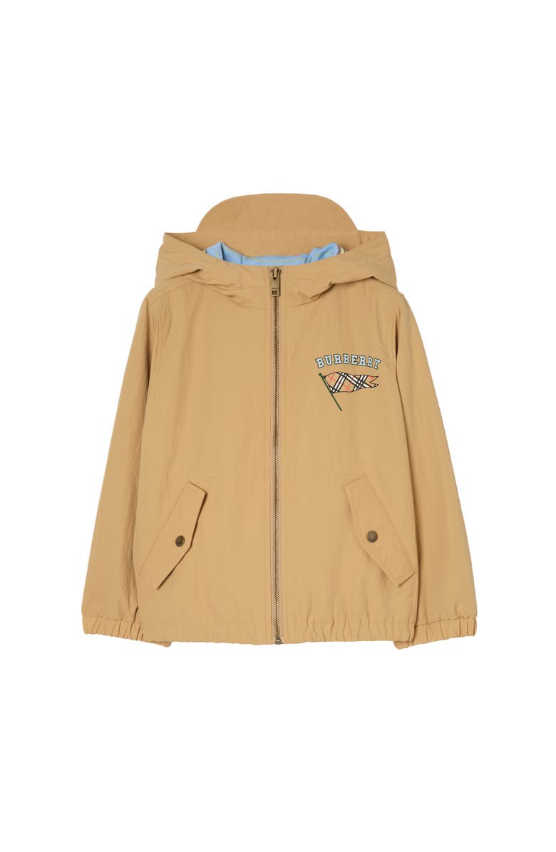 Burberry Flag Nylon Hooded Jacket, Main, color, Sand Beige