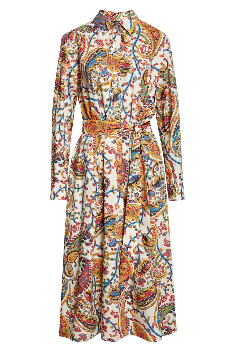 Floral Paisley Belted Cotton Poplin Shirtdress, Alternate, color, PRINT ON WHITE BASE