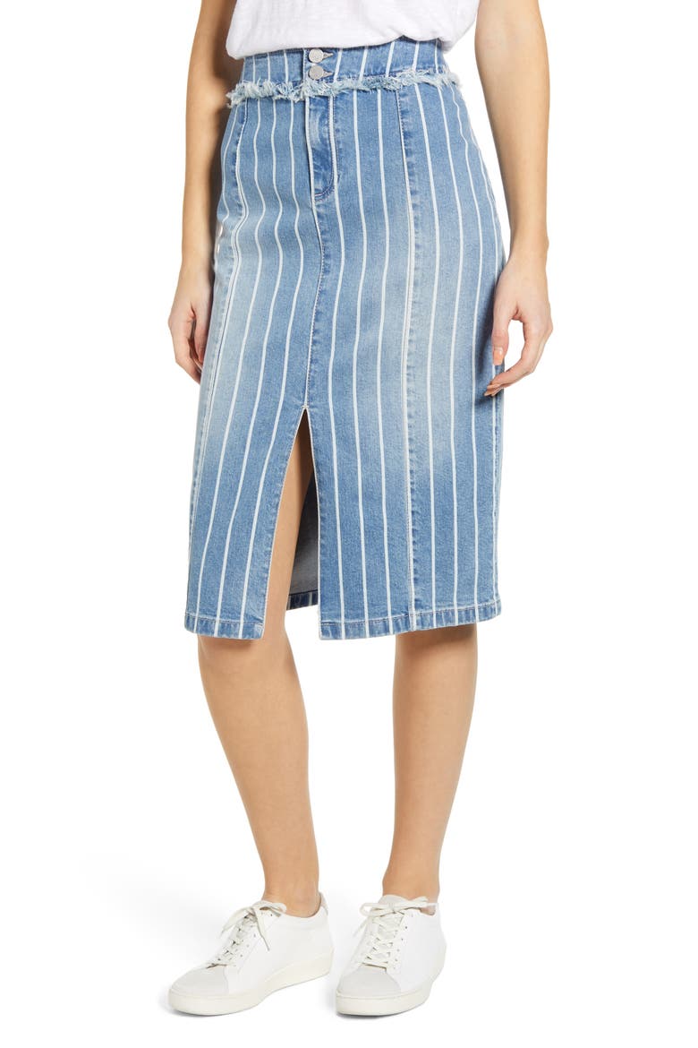 Front Slit Jean Skirt, Main, color, BLUE STRIPE