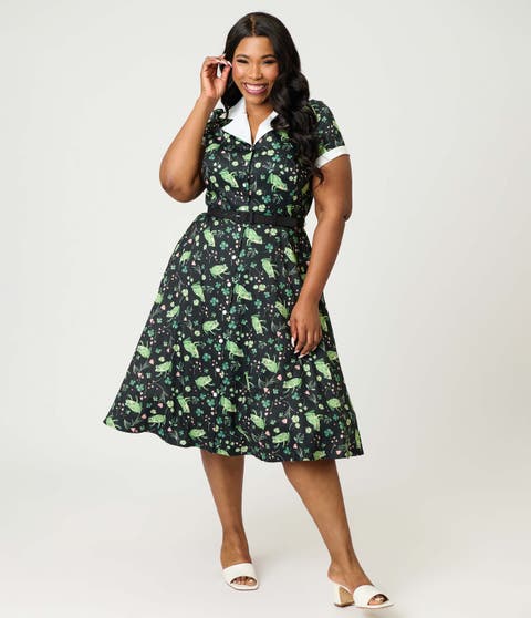 Plus Size Collared Short Sleeved Belted Alexis Swing Dress