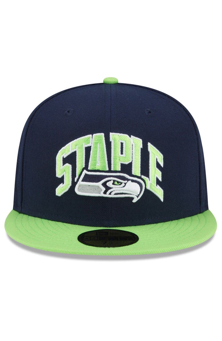 New Era x Staple Men's New Era Navy/Neon Green Seattle Seahawks NFL x Staple Collection 59FIFTY Fitted Hat, Alternate, color, 