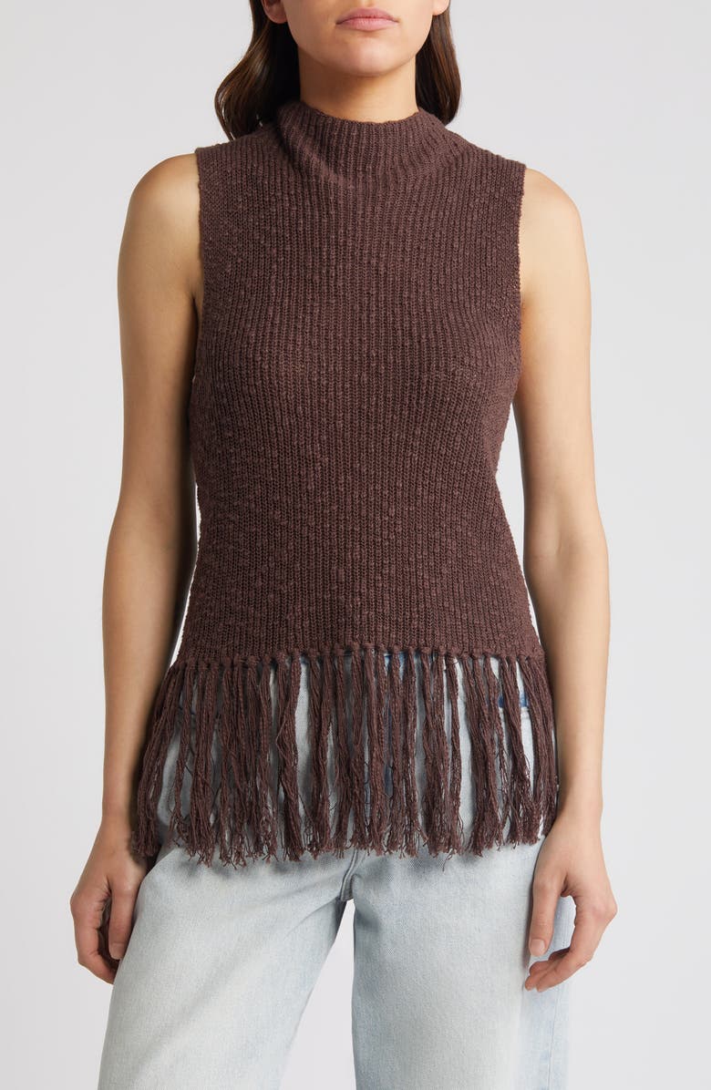 Rails Astrid Fringe Hem Cotton Sweater Tank, Main, color, Umber