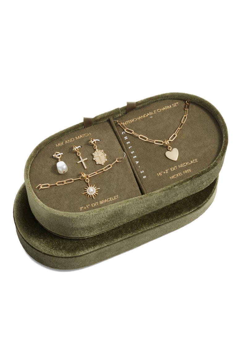 Build Your Own Charm Bracelet & Necklace Set, Main, color, CLEAR- WHITE- GOLD