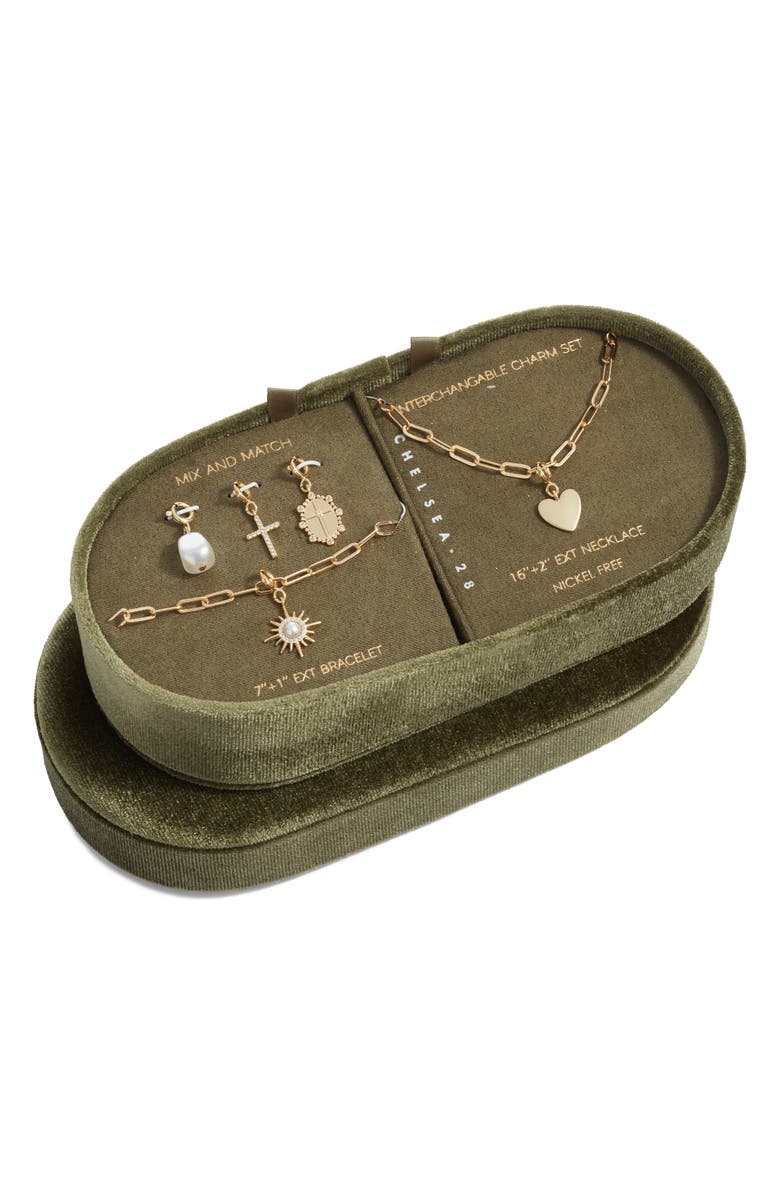 Chelsea28 Build Your Own Charm Bracelet & Necklace Set, Main, color, Clear- White- Gold