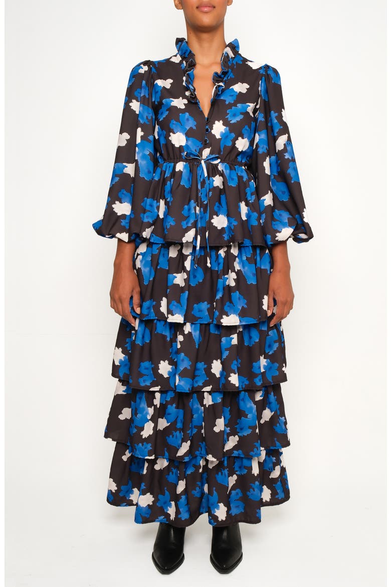 The Storm Keeper Floral Ruffle Tiered Maxi Dress, Main, color, JACARANDA