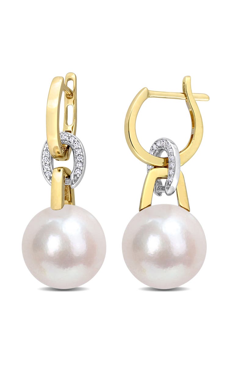 Julianna B. Pearl & Diamond Link Huggie Earrings 14k, Main, color,