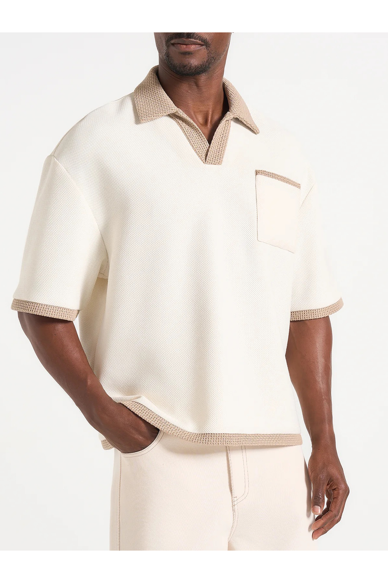 Brice Boxy Crochet Detail Polo Shirt, Alternate, color, Cream