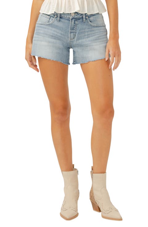 Curvy Raw Hem Mid Rise Denim Boyfriend Shorts