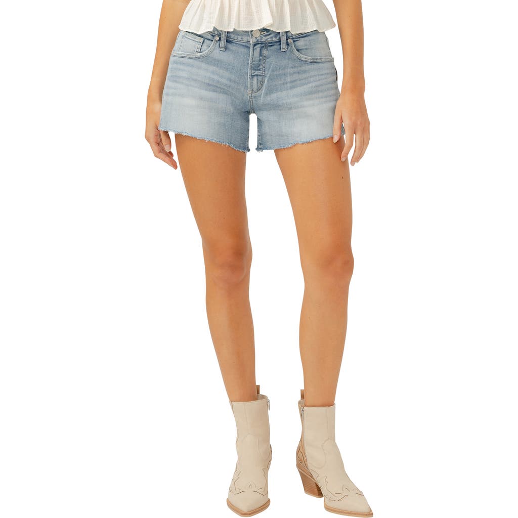SILVER JEANS CO. SILVER JEANS CO. CURVY RAW HEM MID RISE DENIM BOYFRIEND SHORTS
