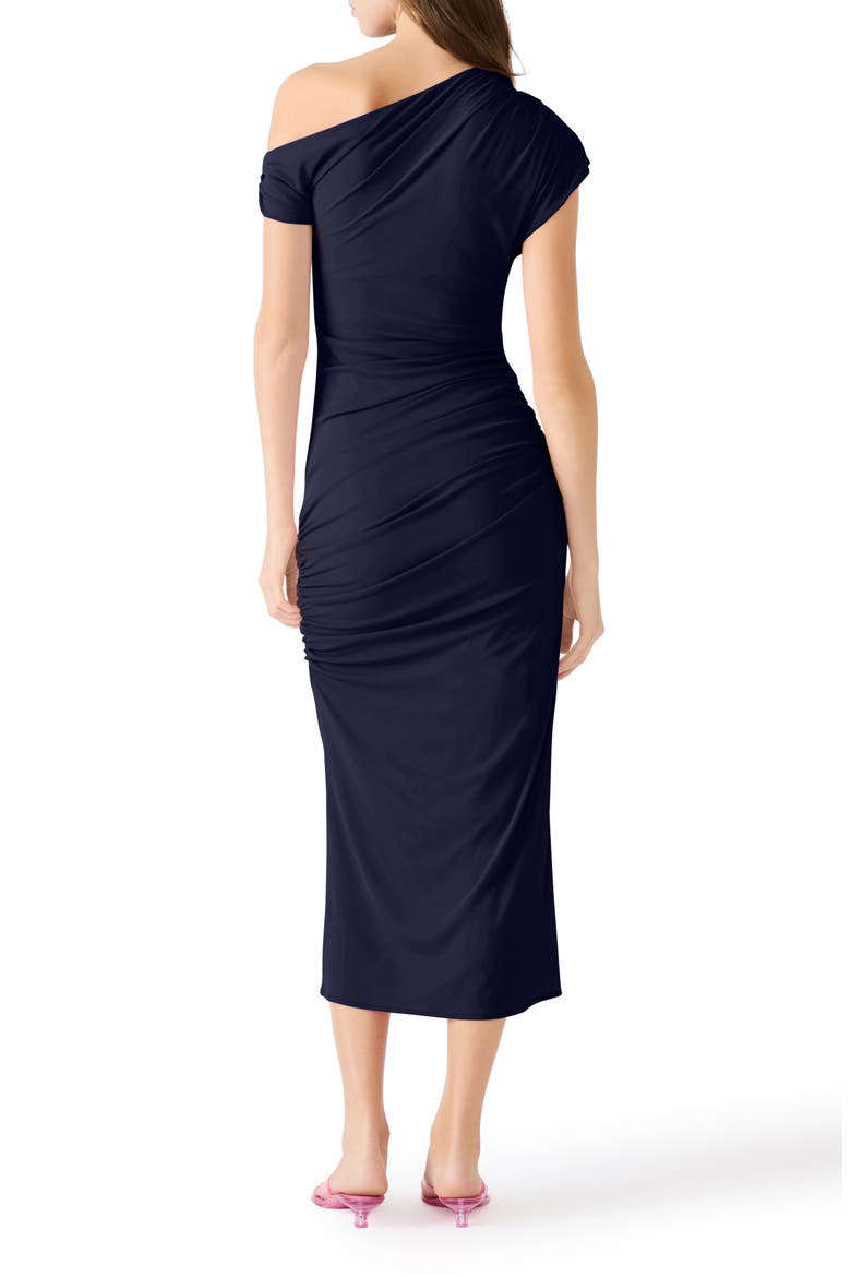 Gracelyn Ruched One-Shoulder Midi Dress, Alternate, color, MARINE