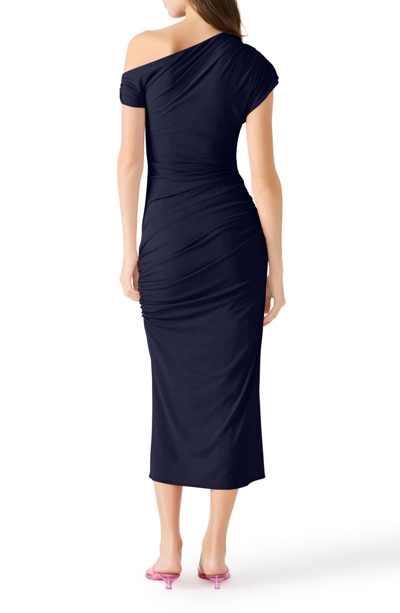 Steve Madden Gracelyn Ruched One-Shoulder Midi Dress, Alternate, color, Marine