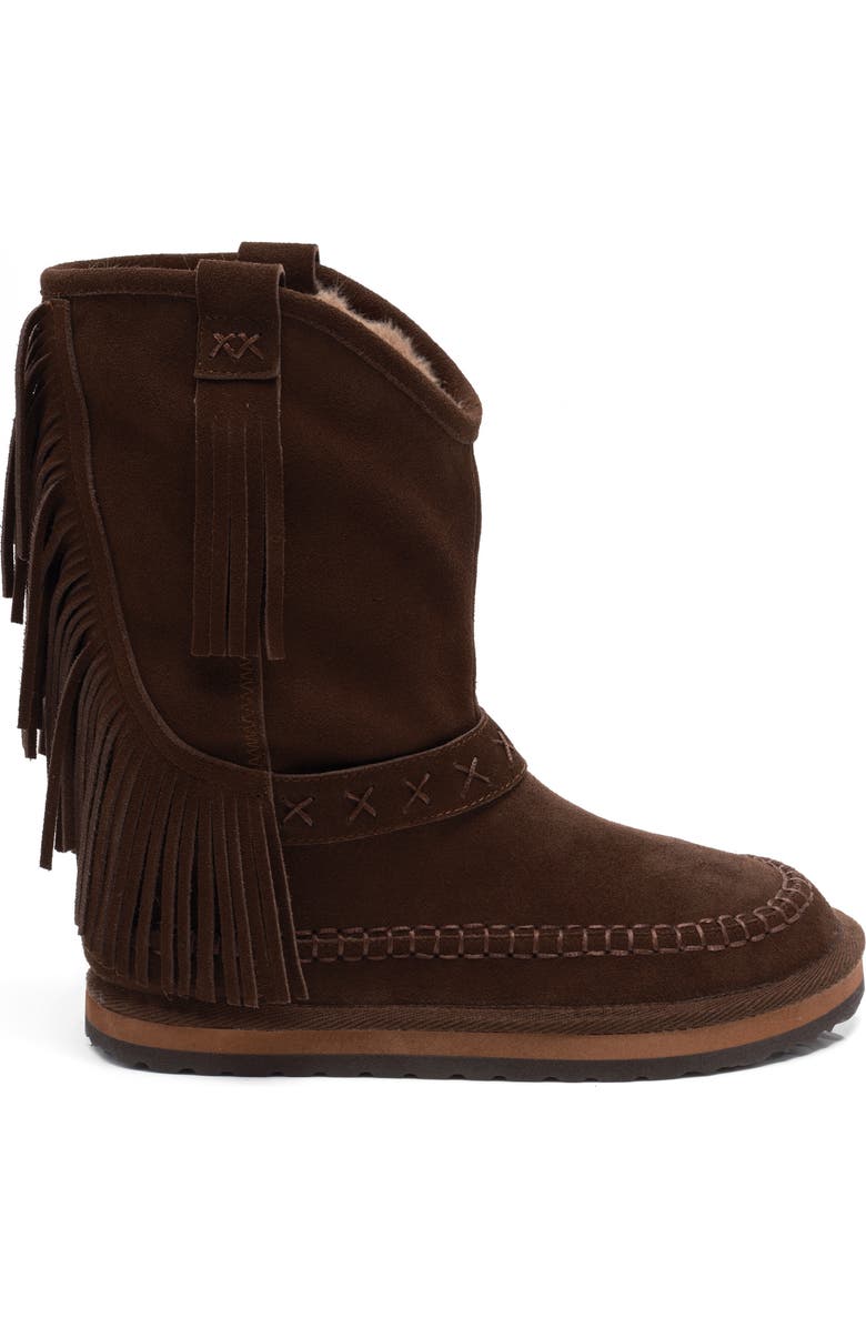 Free People Faye Fringe Faux Fur Boot, Alternate, color, Chocolate Suede